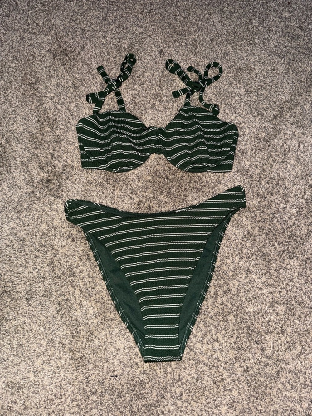 Abercrombie & Fitch Forest Green Striped Bikini Set